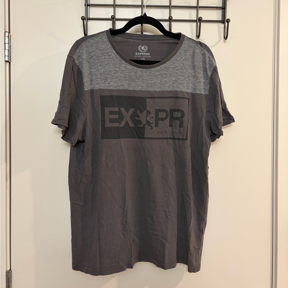 Express Men's Charcoal and Gray Graphic Tee